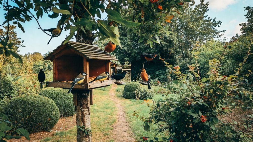 vogels in de tuin eten